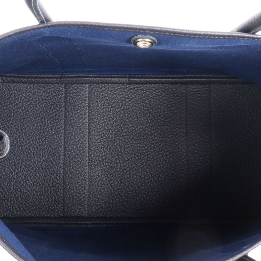 HERMES 帆布/皮革Garden Party PM銀扣手挽袋Leder Blue-14