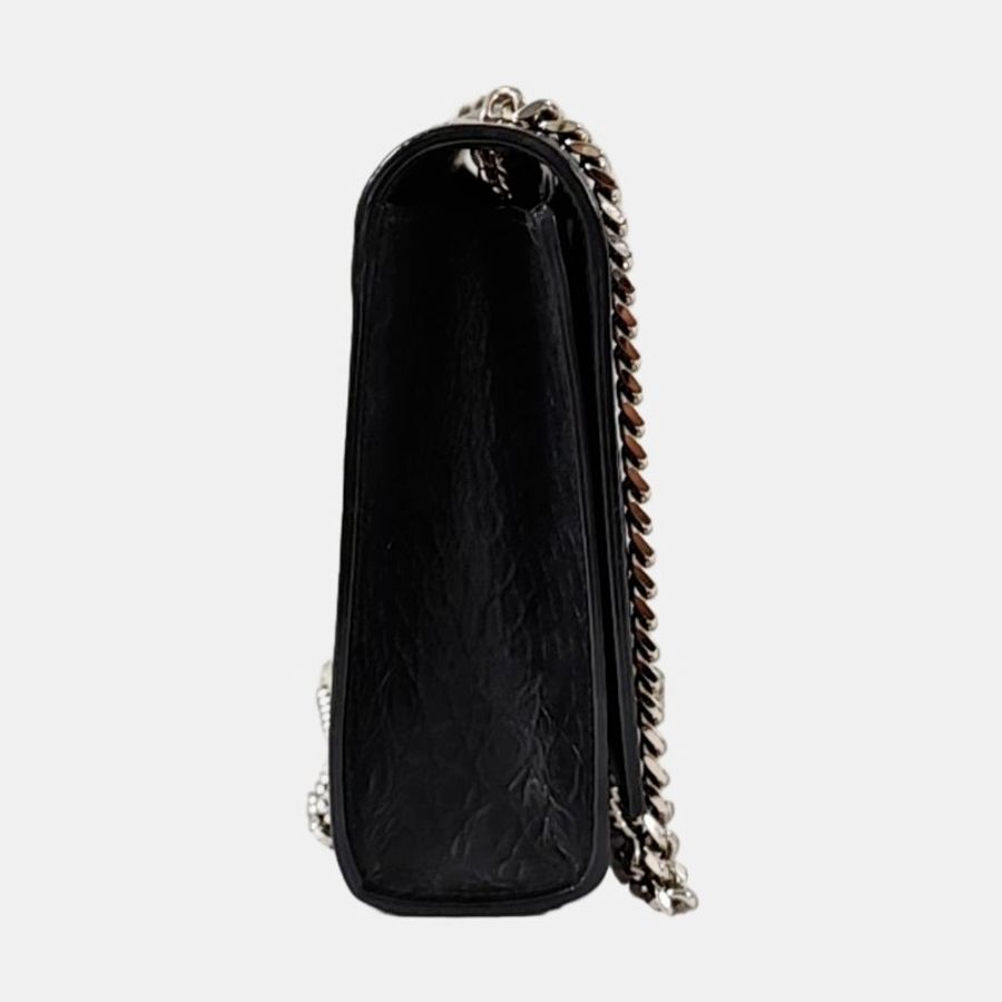 YSL KATE 中號 黑色牛皮流蘇鱷魚紋單肩包 銀色五金 9.8新-3