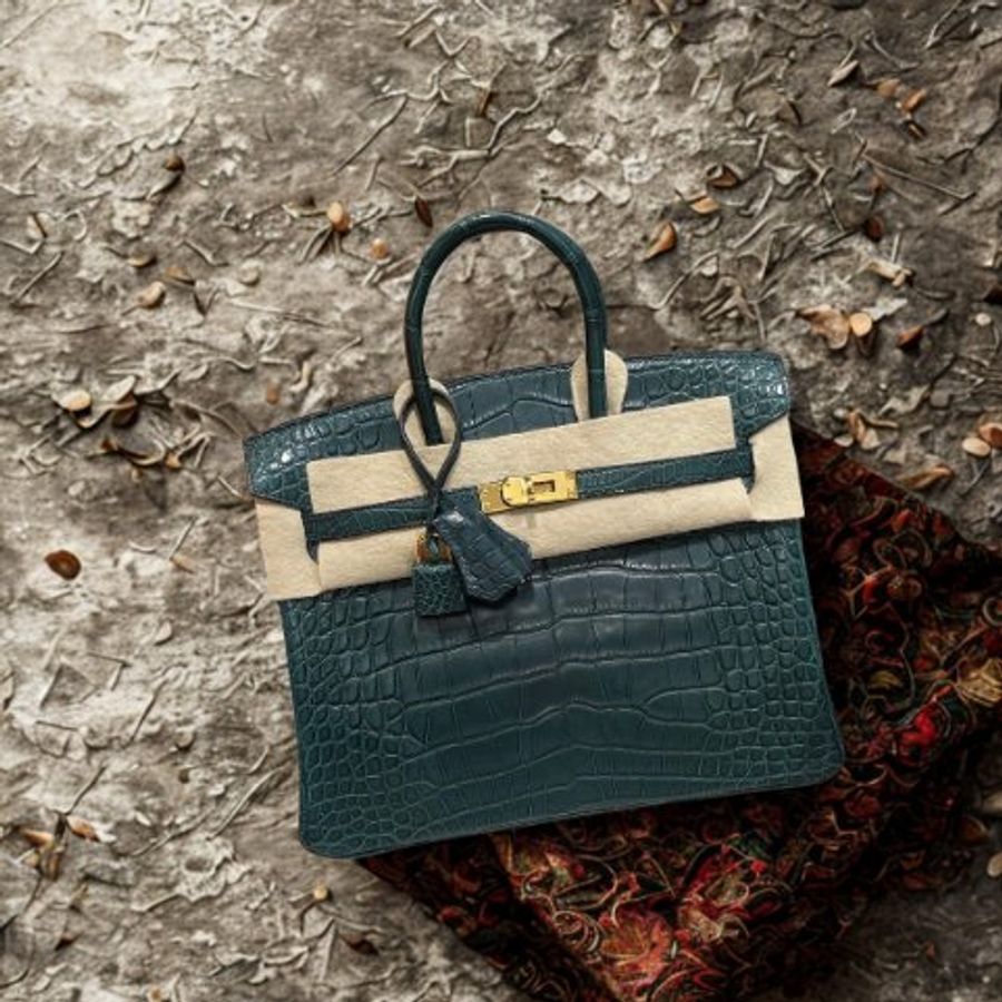 【精選天菜】HERMES 25CM BIRKIN 松柏綠 金扣 霧面 鱷魚-0
