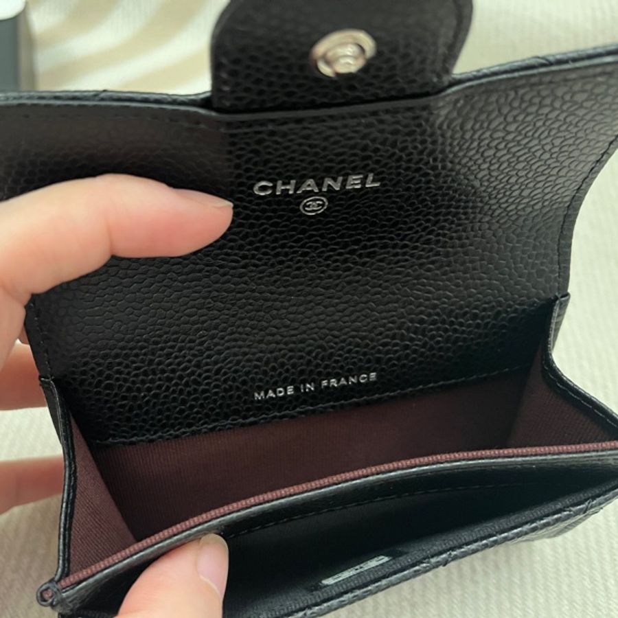 ［已售出］Chanel 香奈兒 經典 荔枝牛皮 魚子醬 單層 卡包 黑銀 AP0214-8