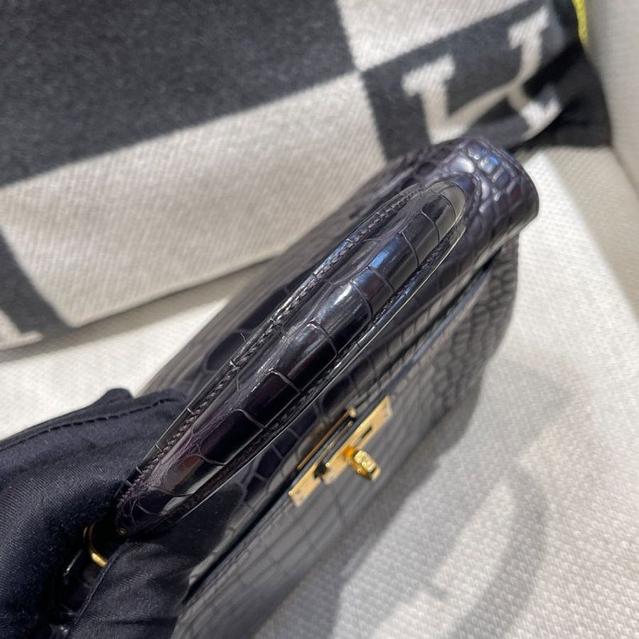 【極致天菜】HERMES 25CM KELLY 鱷魚 霧面 稀有黑紫色-1