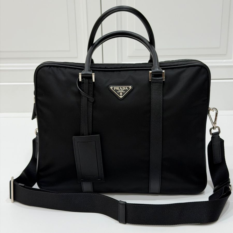 PRADA 黑色 尼龍 公事包 手提包 肩背包 側背包 斜背包 電腦包 文件包-0