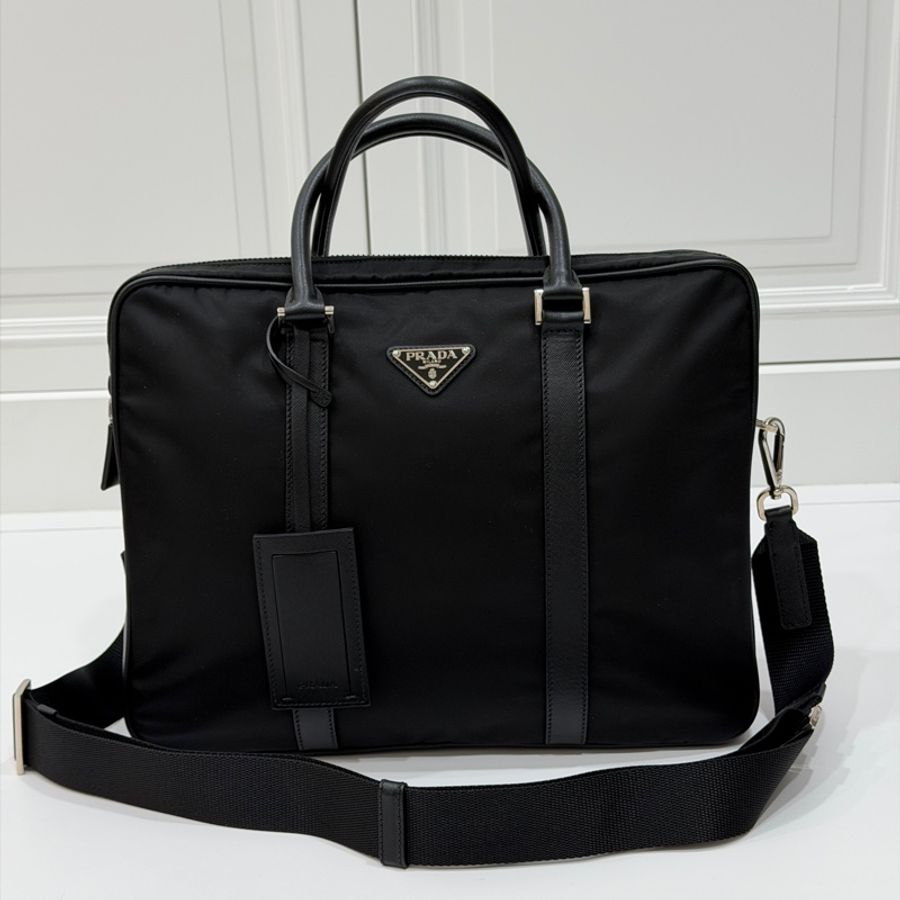 PRADA 黑色 尼龍 公事包 手提包 肩背包 側背包 斜背包 電腦包 文件包-1