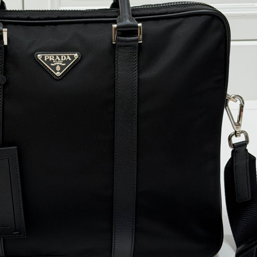 PRADA 黑色 尼龍 公事包 手提包 肩背包 側背包 斜背包 電腦包 文件包-40