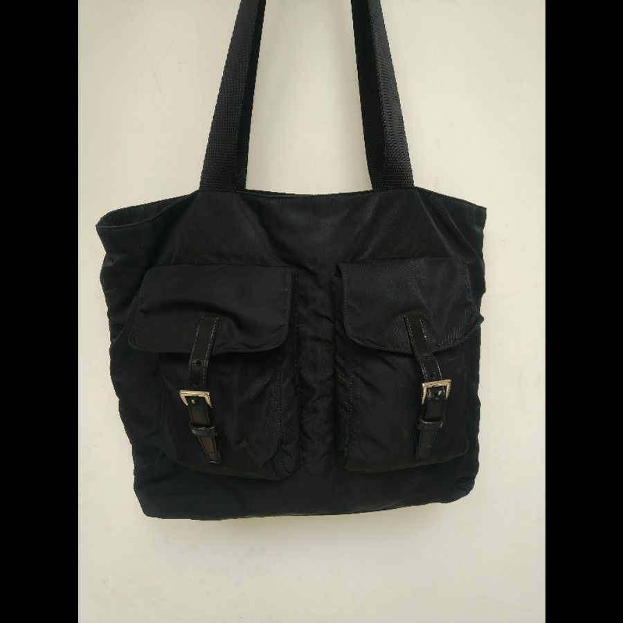㊣✨PRADA✨(附保卡)普拉達 黑色 輕量 帆布 皮革 雙口袋 托特包 文件包 通勤包/二手包/二手精品/保證正品🌳二手樹屋🌳-1