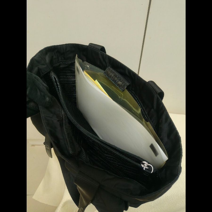 ㊣✨PRADA✨(附保卡)普拉達 黑色 輕量 帆布 皮革 雙口袋 托特包 文件包 通勤包/二手包/二手精品/保證正品🌳二手樹屋🌳-48