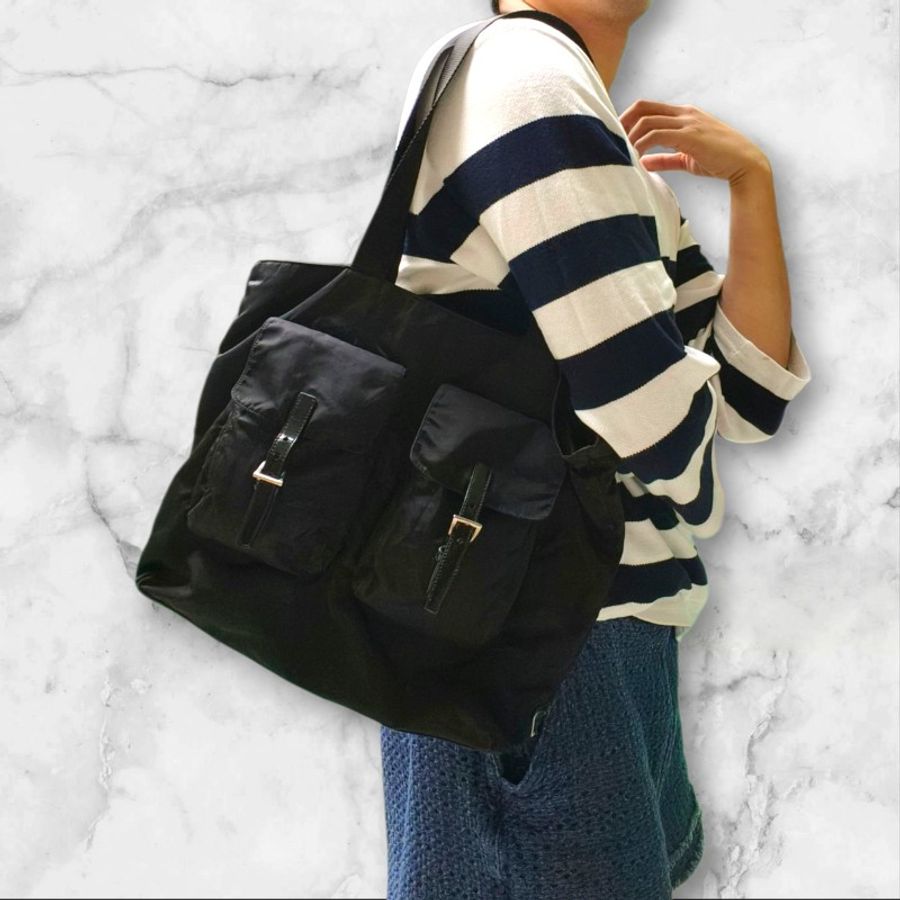 ㊣✨PRADA✨(附保卡)普拉達 黑色 輕量 帆布 皮革 雙口袋 托特包 文件包 通勤包/二手包/二手精品/保證正品🌳二手樹屋🌳-50