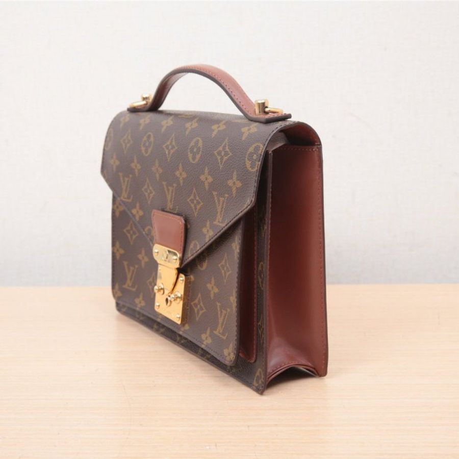 LOUIS VUITTON 中古蒙梭公事包老花肩背包-1