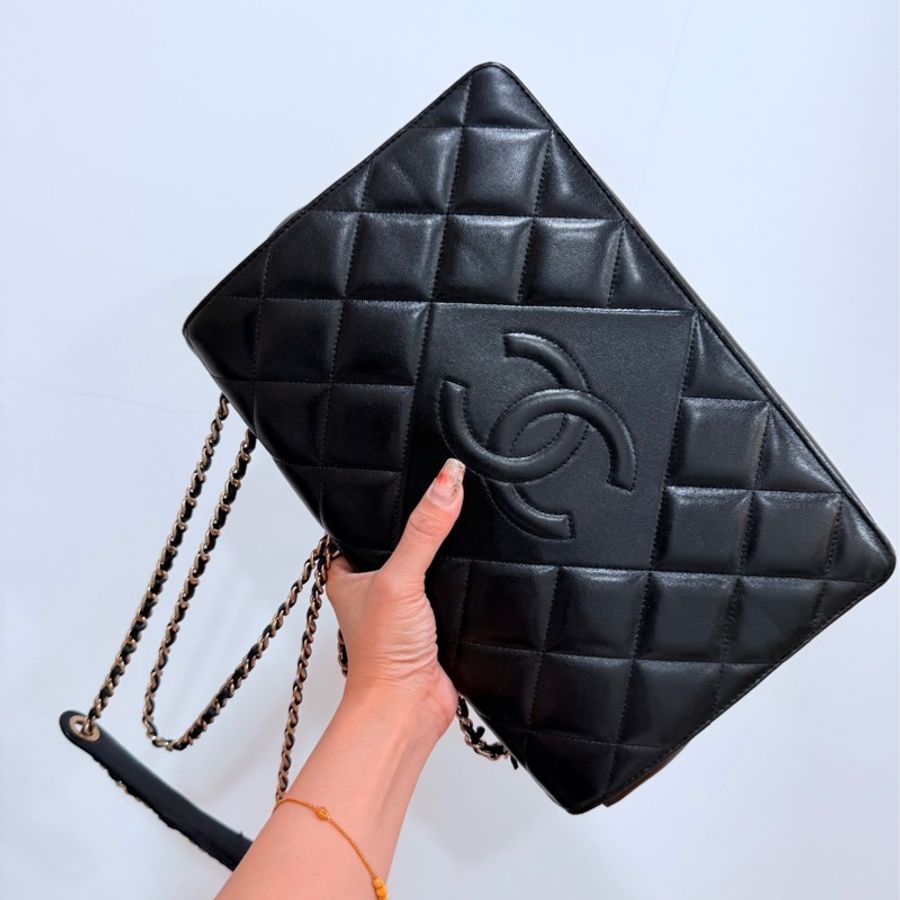 Chanel Diamond cf 黑色 大logo 斜背包 肩背包 側背包 鏈條包-1