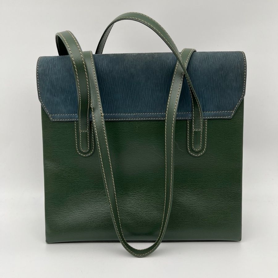 「JL精品代購」Loewe綠藍拼色蛇骨單肩公文包-3