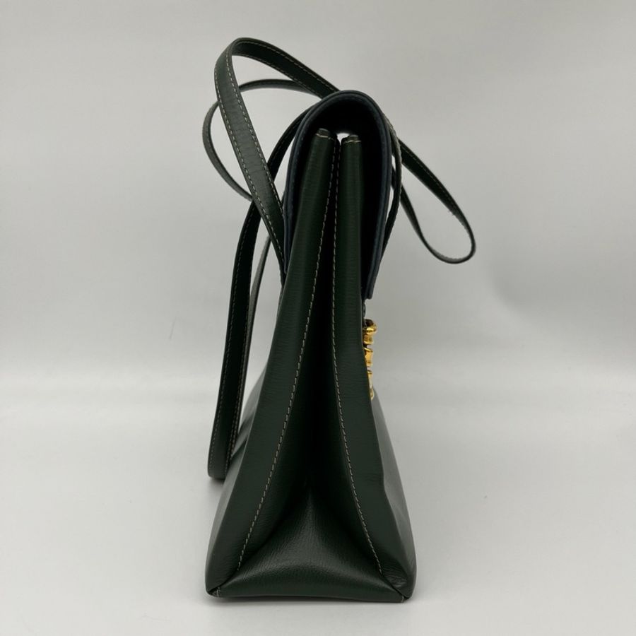 「JL精品代購」Loewe綠藍拼色蛇骨單肩公文包-4