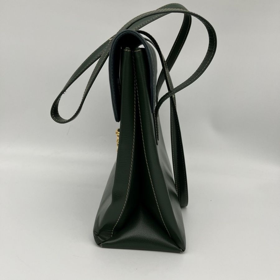 「JL精品代購」Loewe綠藍拼色蛇骨單肩公文包-5