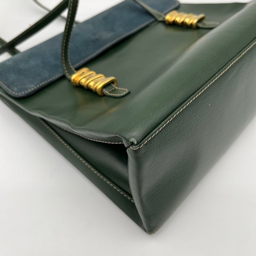 「JL精品代購」Loewe綠藍拼色蛇骨單肩公文包-8