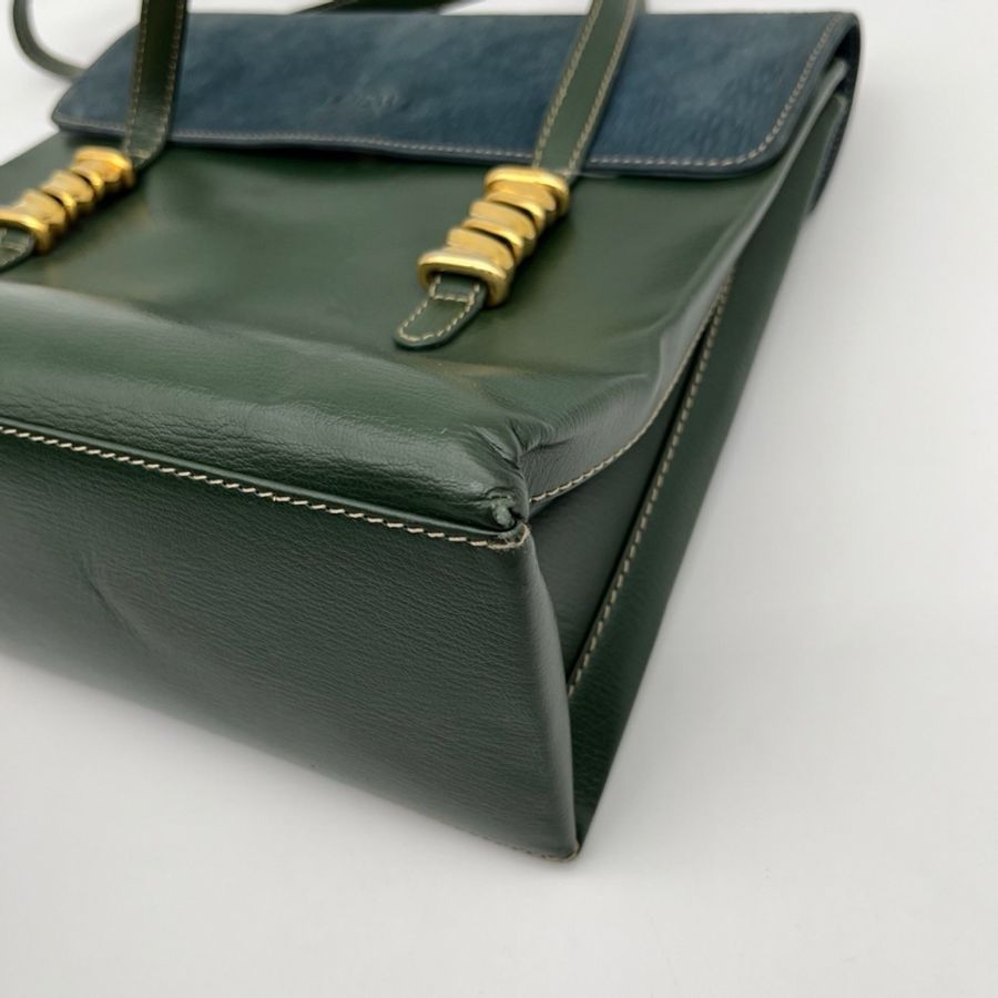 「JL精品代購」Loewe綠藍拼色蛇骨單肩公文包-9