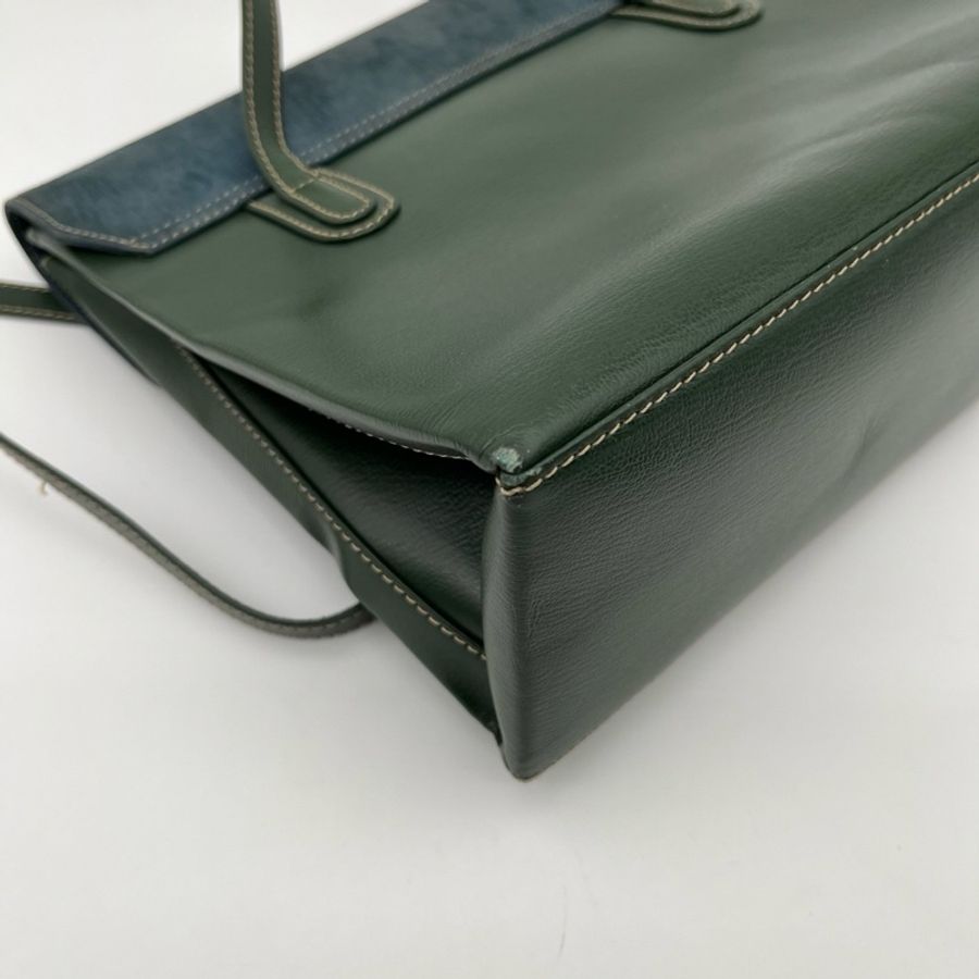 「JL精品代購」Loewe綠藍拼色蛇骨單肩公文包-10