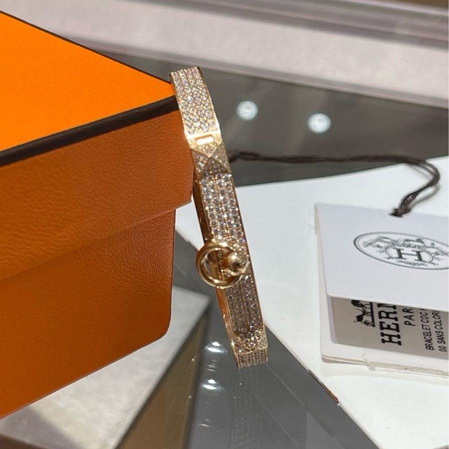 Hermes 爱马仕 cdc 玫瑰金满钻手镯 sh 小号-2