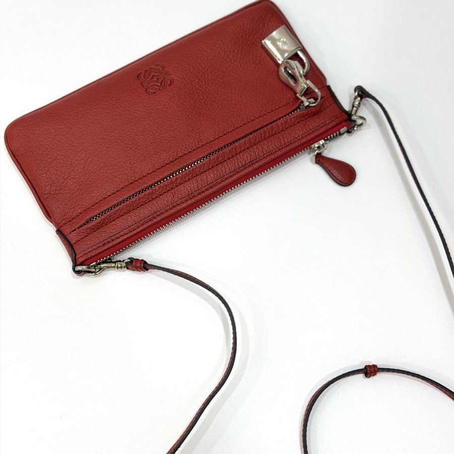 LOEWE Anagram 迷你 紅色 鎖頭 牛皮 斜背包 側背包 肩背包 側背包 長夾 皮夾 錢包 手拿包 晚宴包-6