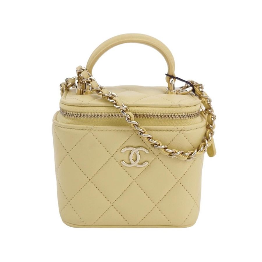 Chanel Vanity Case羊皮純色菱格絎縫雙C標識單肩包斜挎包-0