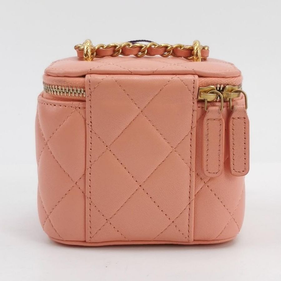 Chanel Vanity Case羊皮純色菱格雙C標識斜挎包單肩包-4
