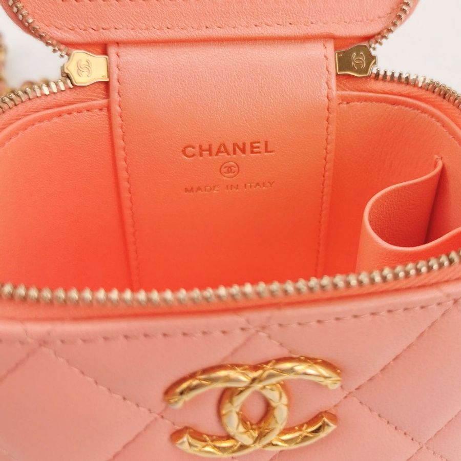 Chanel Vanity Case羊皮純色菱格雙C標識斜挎包單肩包-7