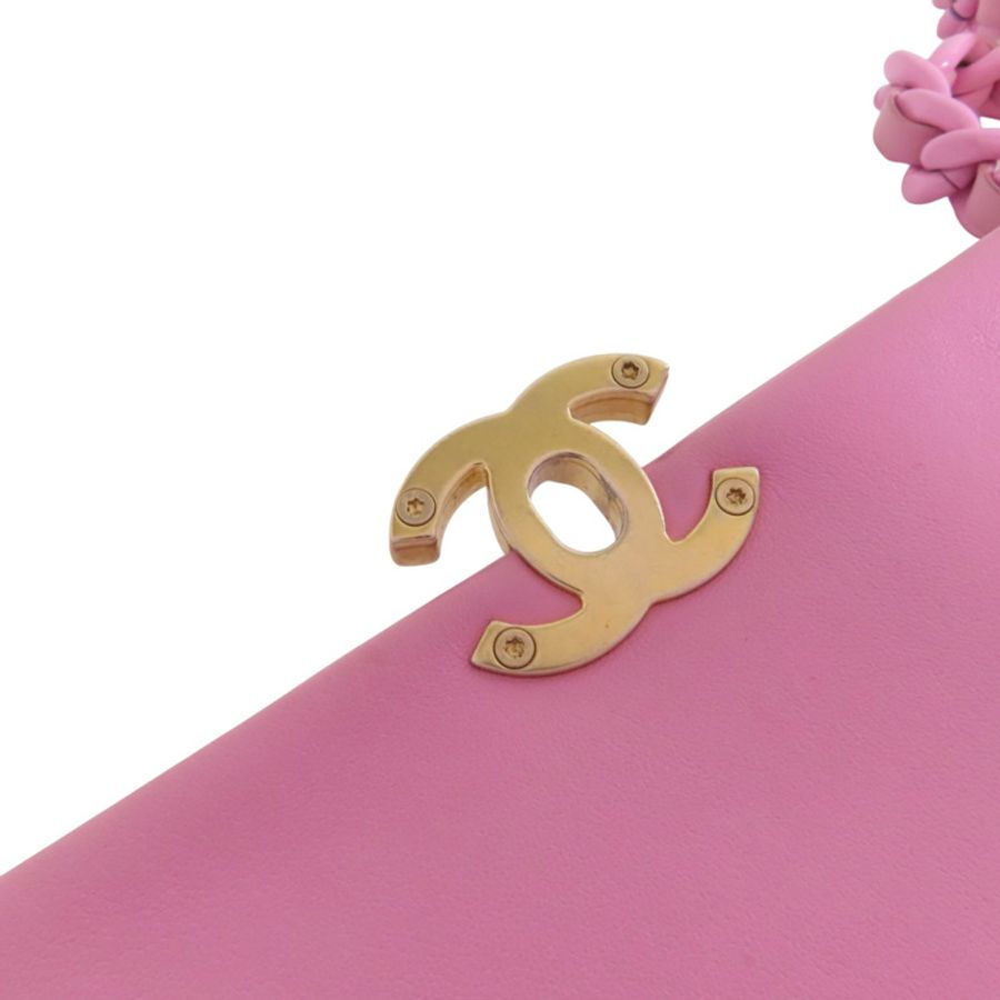 CHANEL 羊皮皮革Chain Shoulder金扣鏈帶肩背袋-14