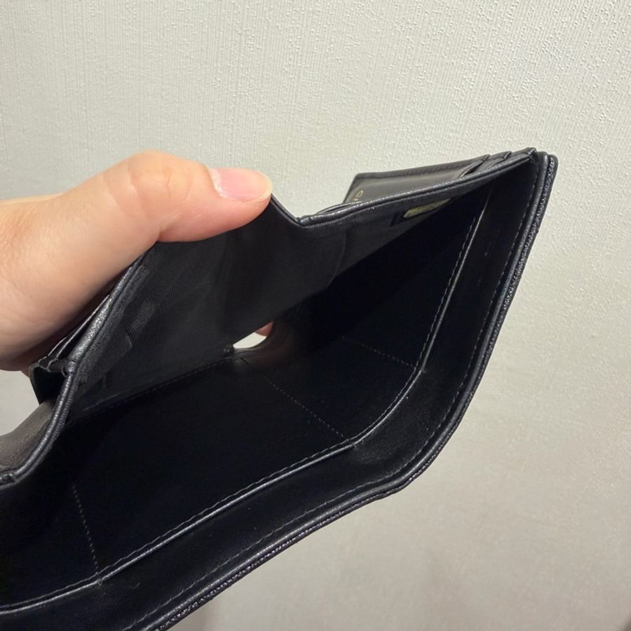 Chanel 香奈兒 荔枝牛皮 三折短夾 黑 霧金釦-14