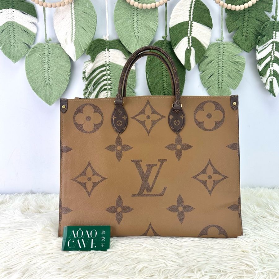 LV 經典老花拼色 On the go Gm size 晶片款 手提單肩包-4