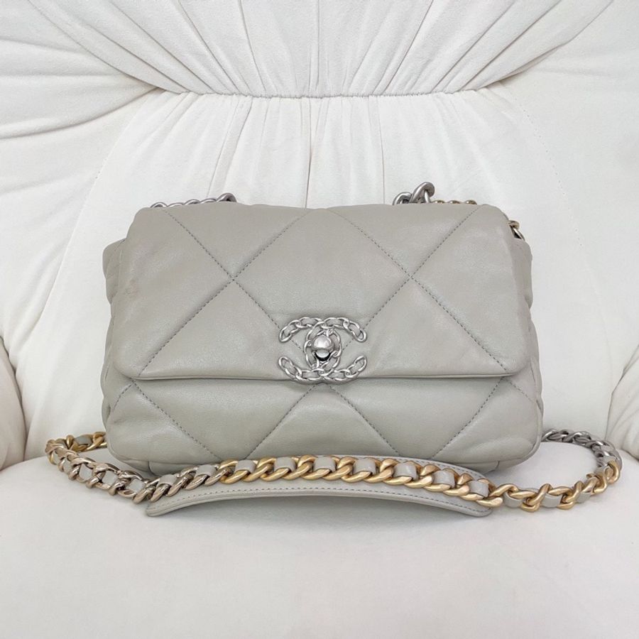 全新全配芯片款🌟#chanel #淺灰色 #銀扣 #19bag #小號-3