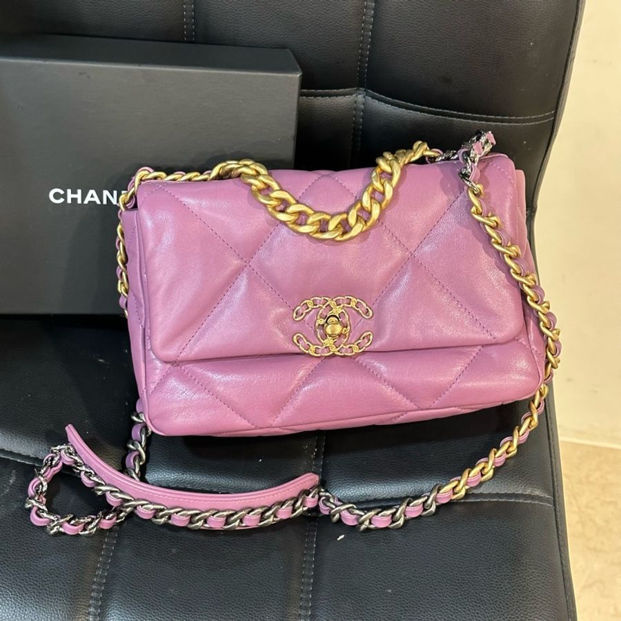 全新全配🈶️購證❤️ chanel #香芋紫 #薰衣草紫 #19bag #小號-3