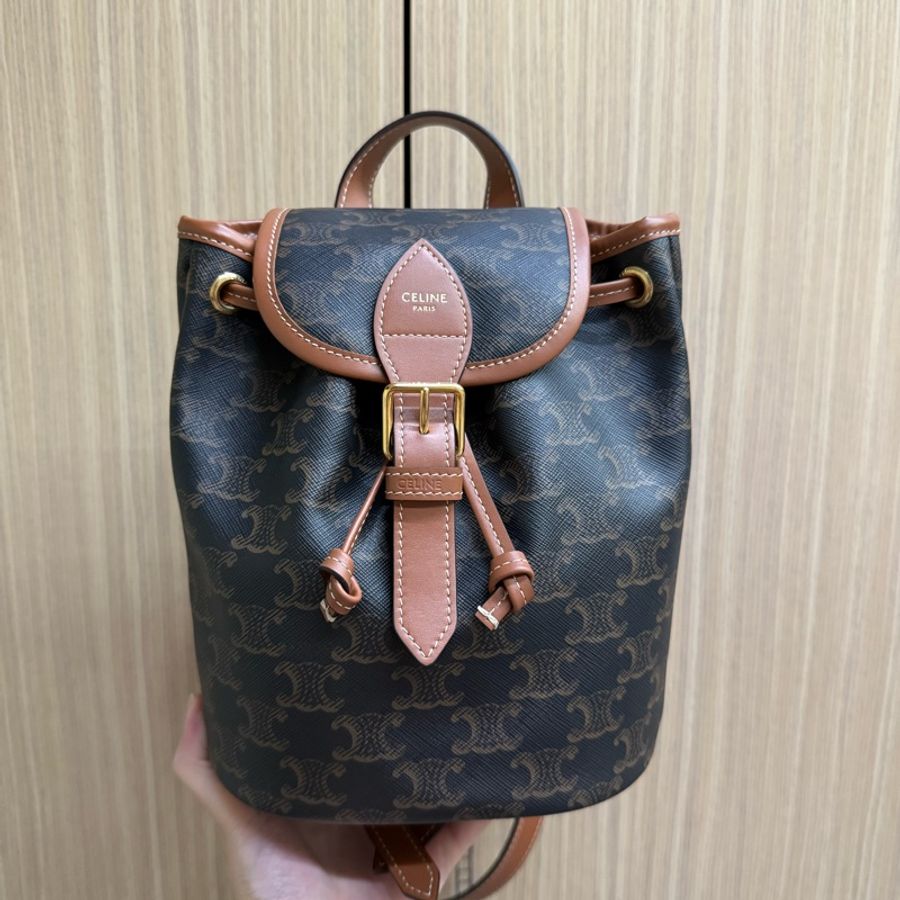 Celine FOLCO標誌印花及牛皮革迷你背包-5