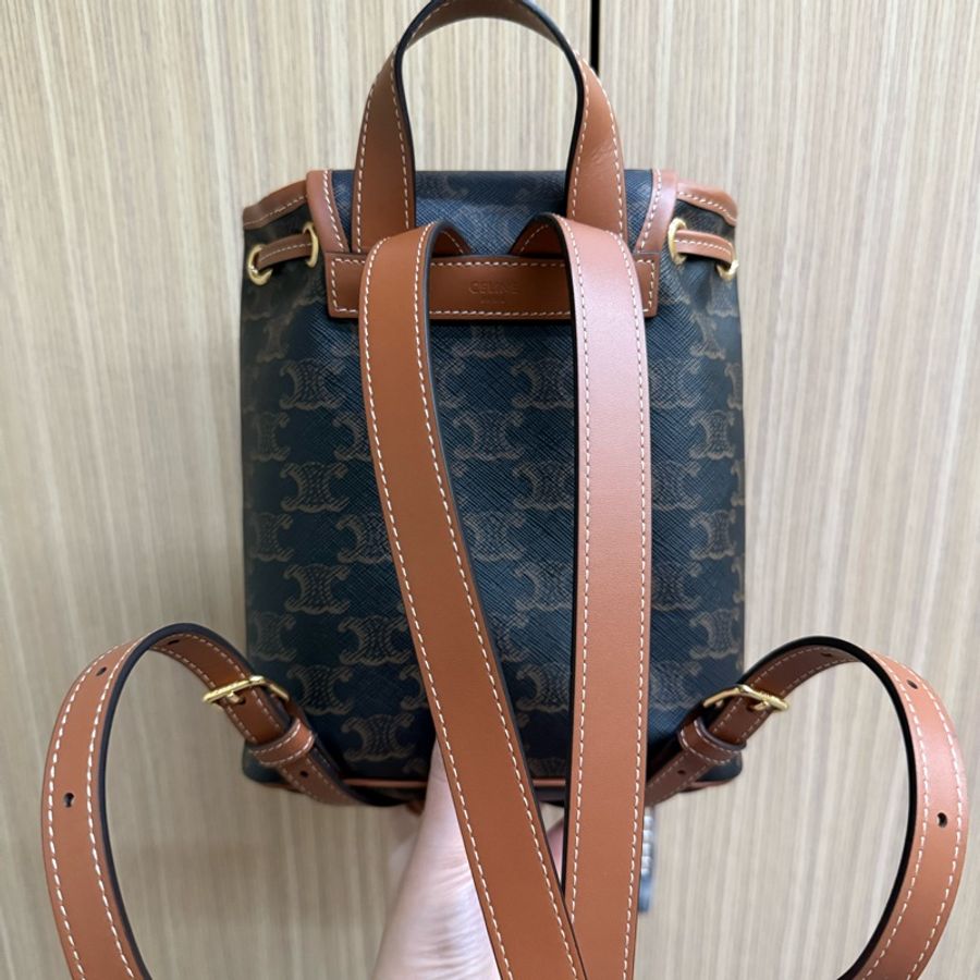 Celine FOLCO標誌印花及牛皮革迷你背包-6
