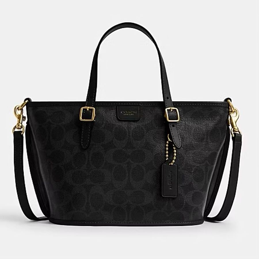 「台灣購證」【COACH】TAXI 21 經典 SIGNATURE 帆布小托特手袋 手提包 斜背包 單肩包-0