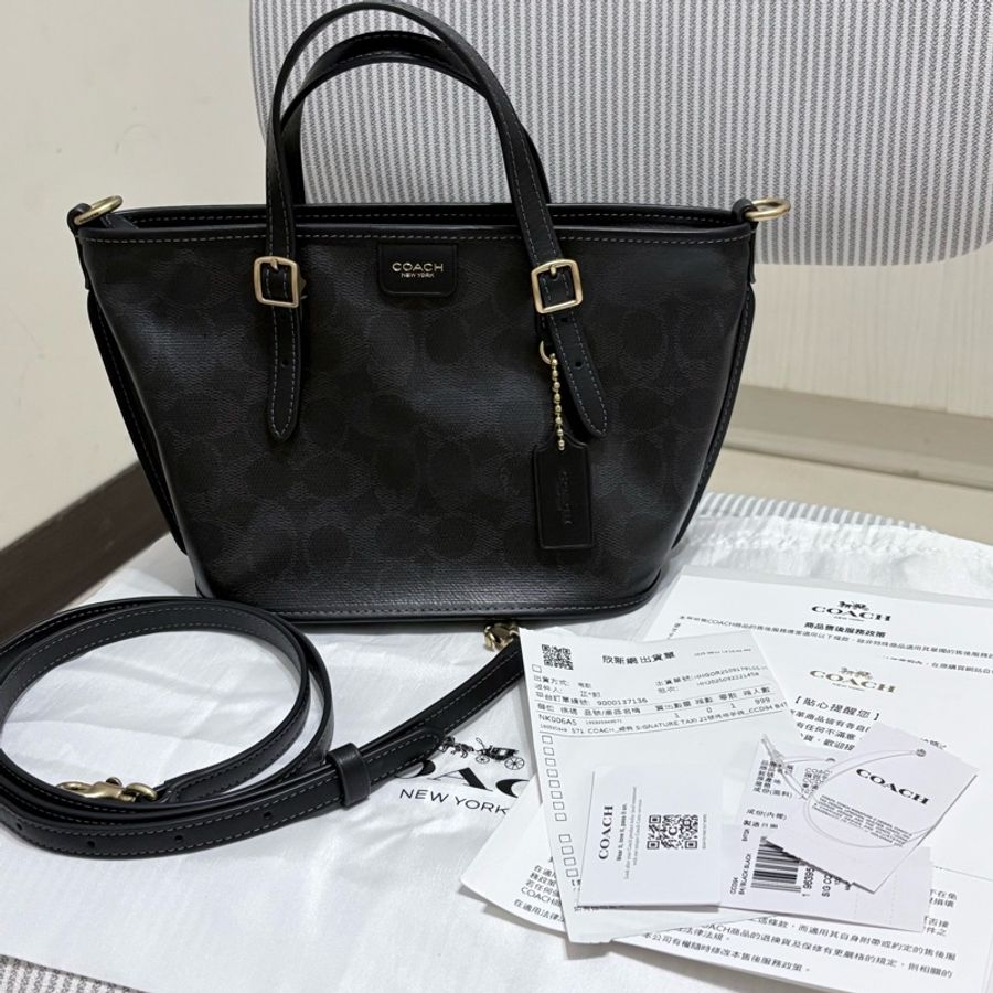 「台灣購證」【COACH】TAXI 21 經典 SIGNATURE 帆布小托特手袋 手提包 斜背包 單肩包-1