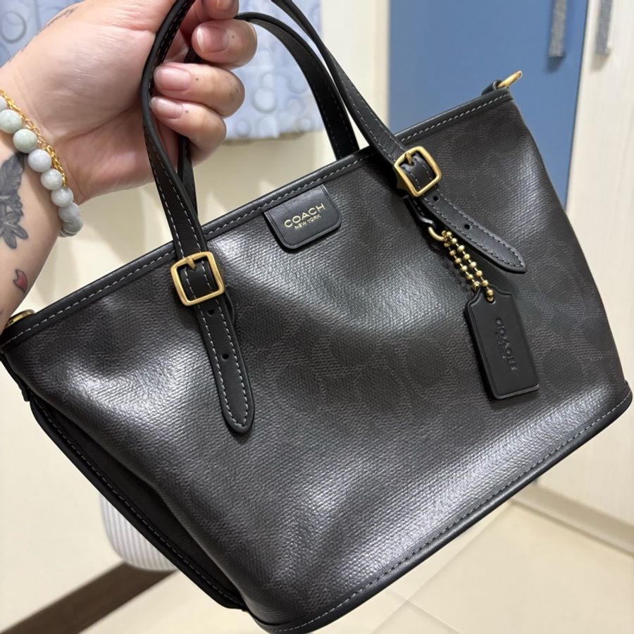 「台灣購證」【COACH】TAXI 21 經典 SIGNATURE 帆布小托特手袋 手提包 斜背包 單肩包-2