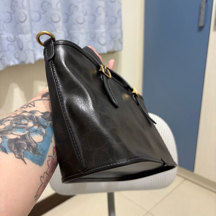 「台灣購證」【COACH】TAXI 21 經典 SIGNATURE 帆布小托特手袋 手提包 斜背包 單肩包-4