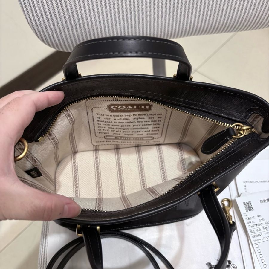 「台灣購證」【COACH】TAXI 21 經典 SIGNATURE 帆布小托特手袋 手提包 斜背包 單肩包-7