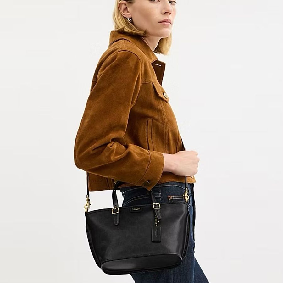 「台灣購證」【COACH】TAXI 21 經典 SIGNATURE 帆布小托特手袋 手提包 斜背包 單肩包-9