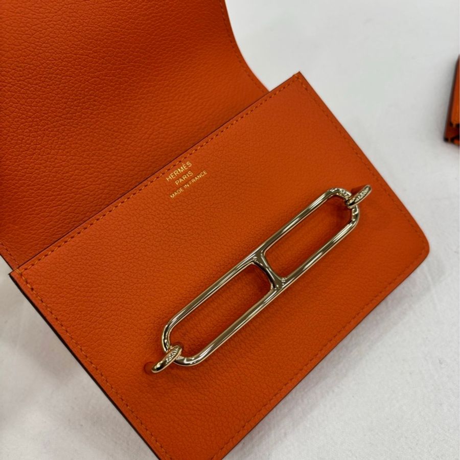 Hermes 愛馬仕 roulis slim 豬鼻子皮夾 橘色銀扣 evercolor皮 U刻 閒置-7