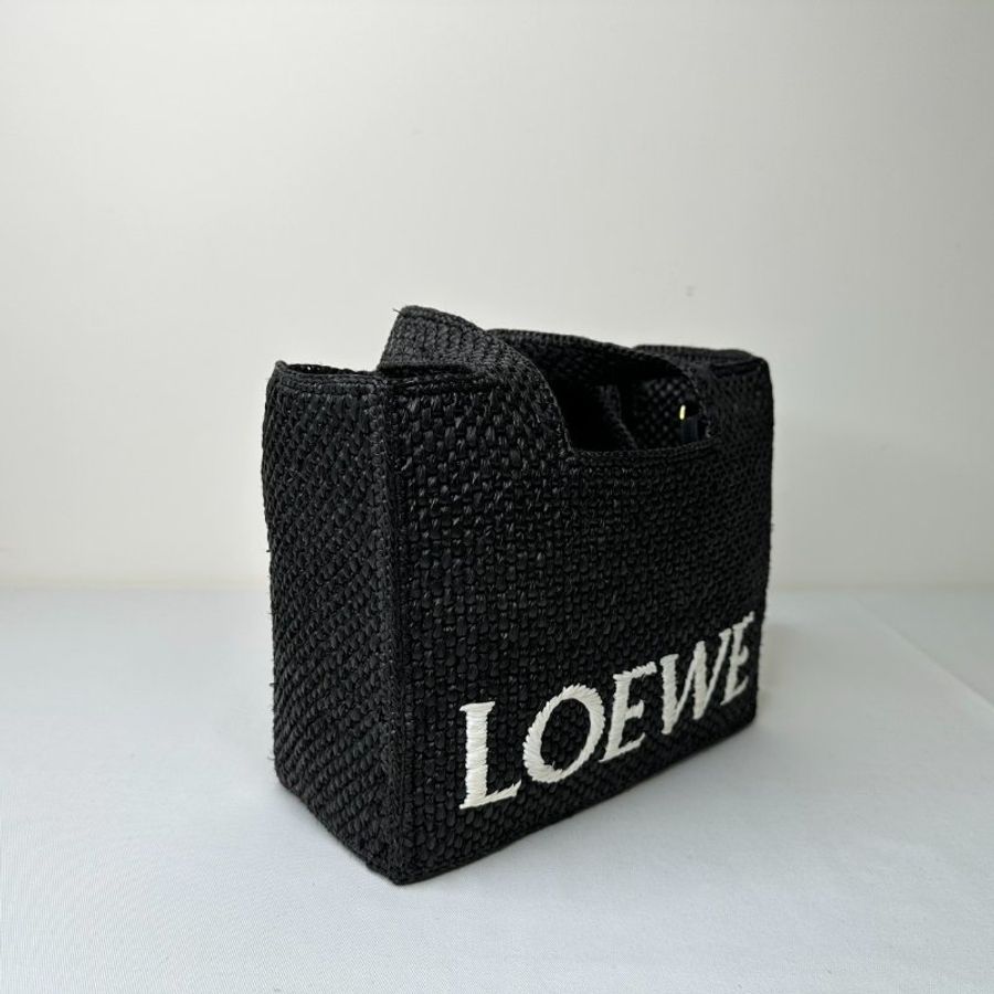 LOEWE 小型Font拉菲草編織托特包-3