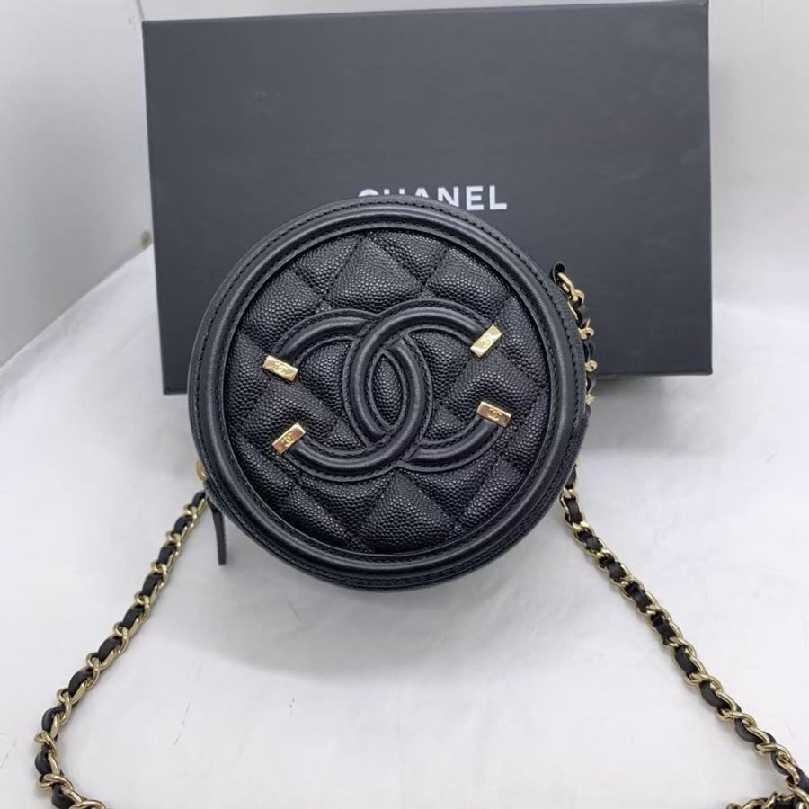 Chanel 香奈兒 圓餅黑色荔枝皮 鏈條包-0