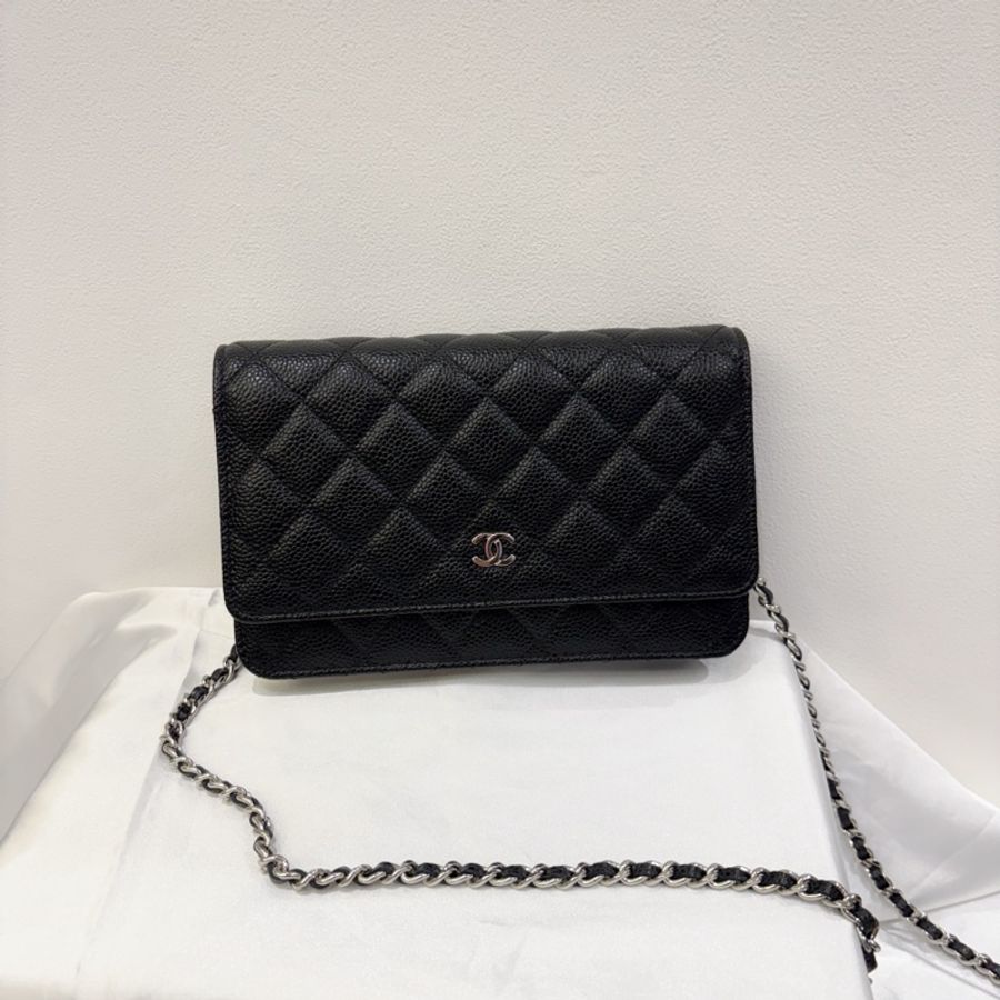 Chanel 黑銀荔枝牛皮woc-0