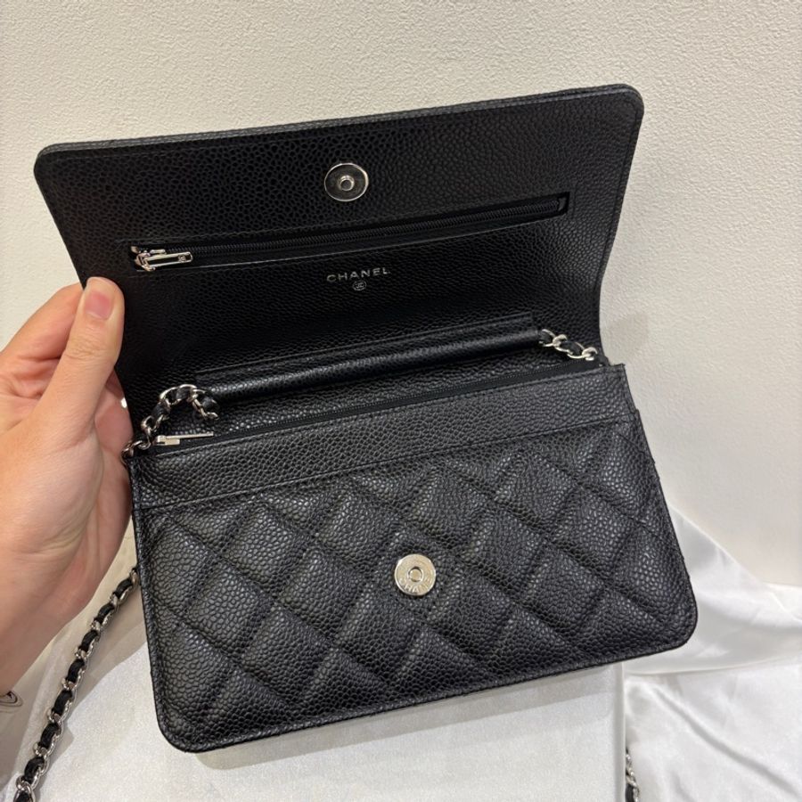 Chanel 黑銀荔枝牛皮woc-6