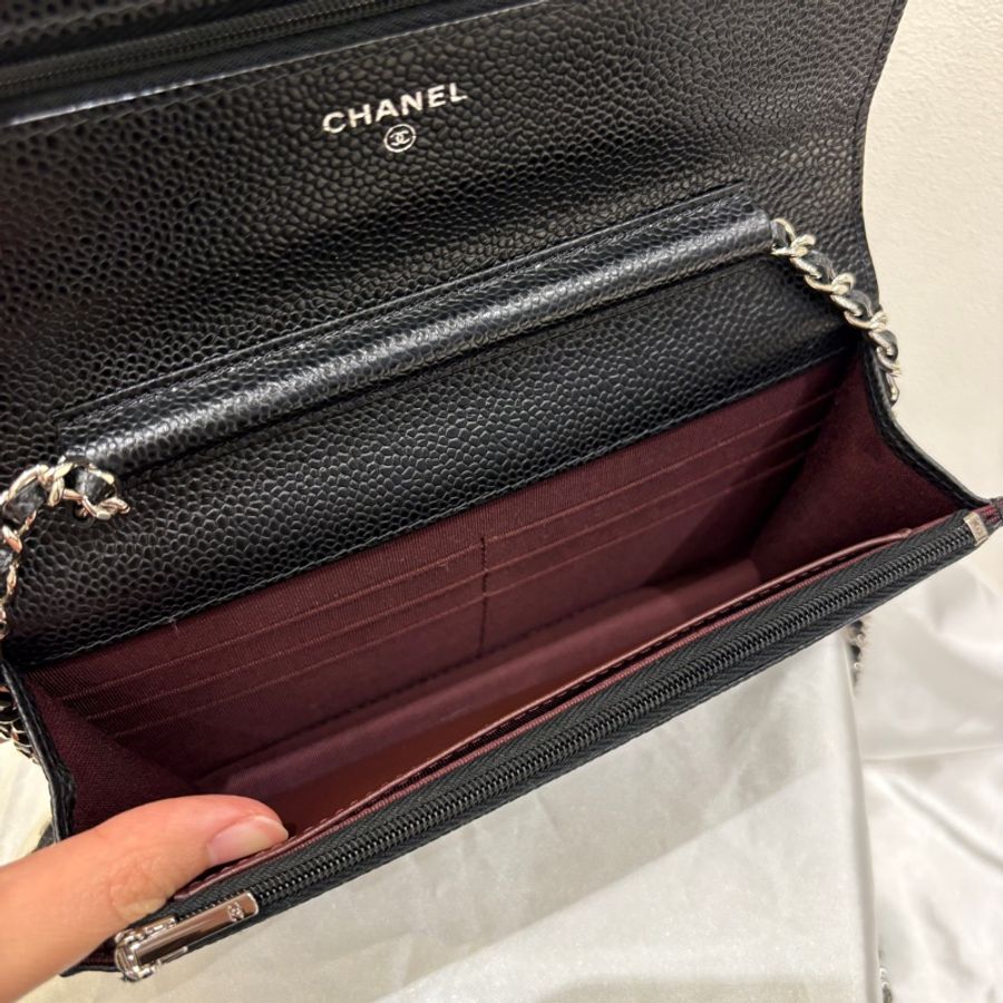 Chanel 黑銀荔枝牛皮woc-7