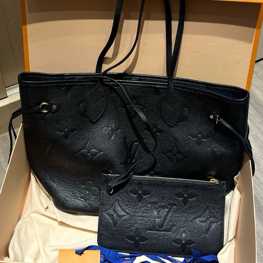 Louis Vuitton NEVERFULL質感素色牛皮托特包-黑-0