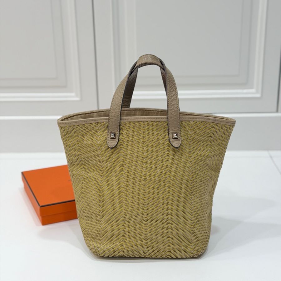 HERMES CHENNAI 草編 編織 菜籃子 竹編包 海攤包 購物包 手提包 購物袋-3