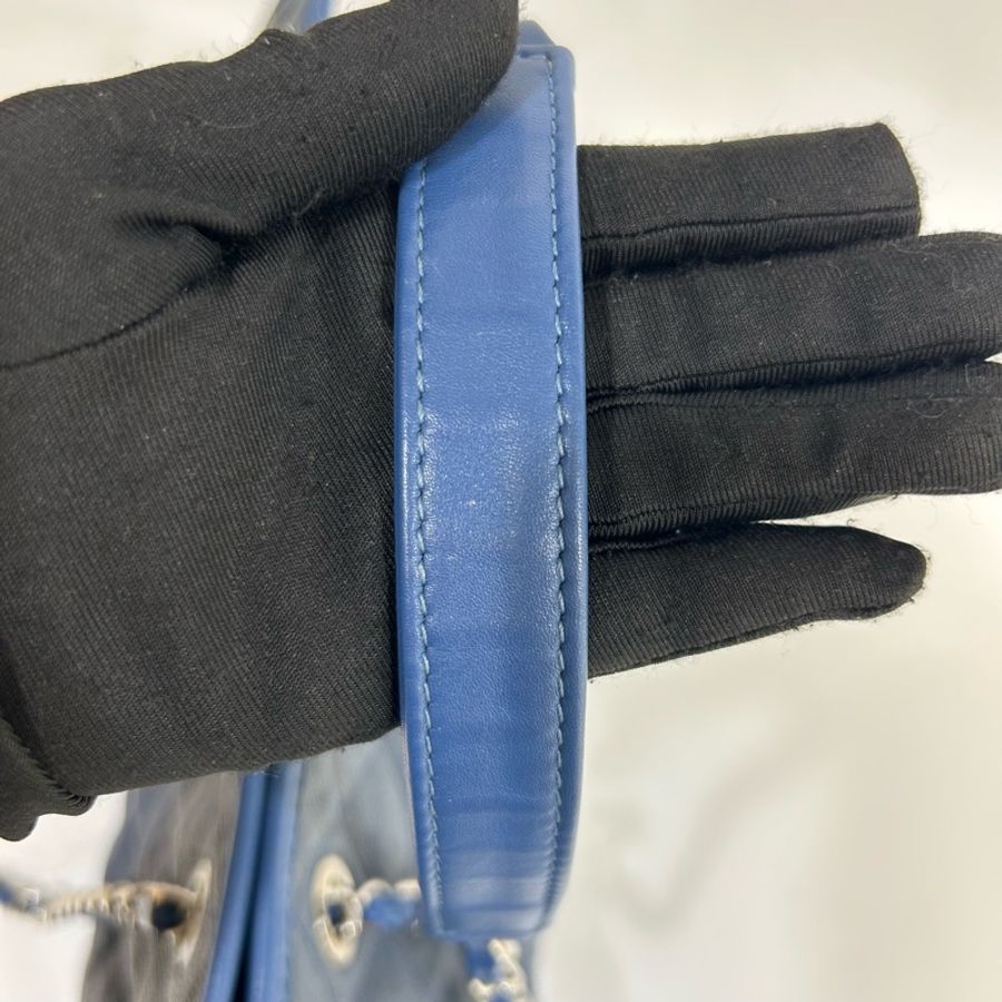 香奈兒Vintage 兩用可拆式CHANEL藍色牛皮銀釦磁吸釦托特鏈條包 A66806-20