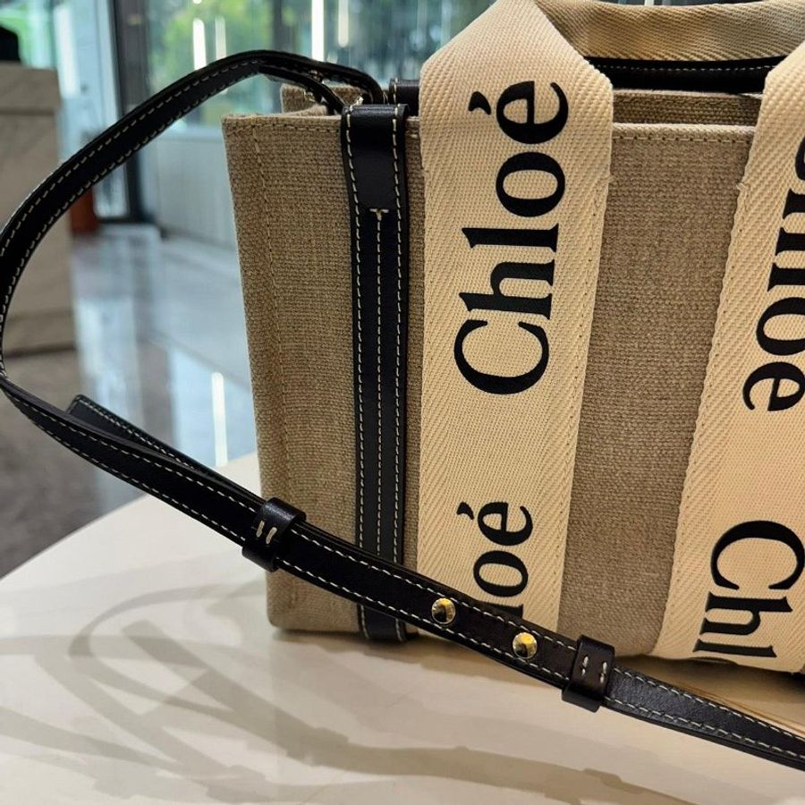 *SHIHNA名牌精品* Chloe Woody 帆布拼牛皮手提/斜背二用托特包 深藍色-1