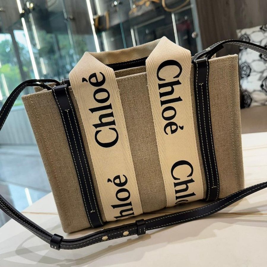 *SHIHNA名牌精品* Chloe Woody 帆布拼牛皮手提/斜背二用托特包 深藍色-5