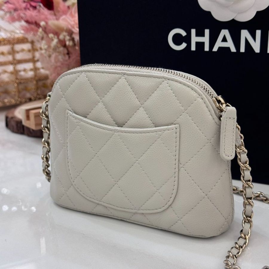 CHANEL 小貝殼包 荔枝牛皮 灰色 金釦 芯片款-4