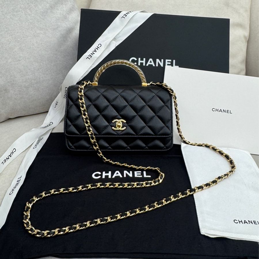 全新Chanel透明手把金鏈包-0